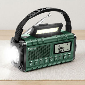 Đài Phát Thanh Khẩn Cấp Năng Lượng Mặt Trời 10000mAh Tích Hợp Tay Quay Hỗ Trợ AM FM WB NOAA Cảnh Báo Thời Tiết Sạc USB Đồng Hồ LCD Đèn Pin LED Báo Động SOS