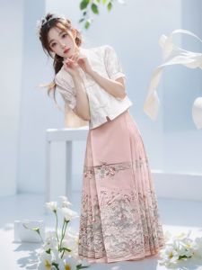 ชุดกางเกงกระโปรงม้าสีชมพูสไตล์จีนใหม่ ฤดูร้อนปี 2025 ไซส์ใหญ่ ชุดฮันฟูสำหรับผู้หญิง ชุดลำลองสำหรับใส่ไปทำงาน