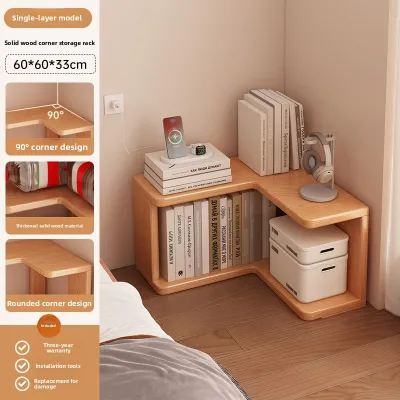 Solid Wood Corner Bookcase Display Shelf Living Room Wall Corner Rack Storage Cabinet Integrated Display Cabinet Floor Standing