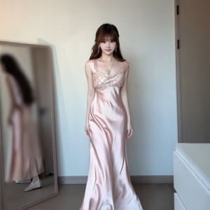 CHANGTONG | Elegant Acetate Satin Strap Dress Skirt