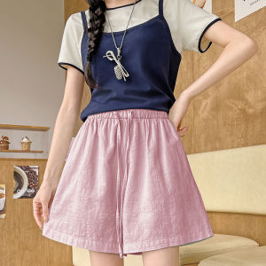 Miiow | Blue Ice Silk Straight Leg Pants Five-Quarter A-Line Wide Leg Casual Trousers For Short People High Waist Slimming Cat Person