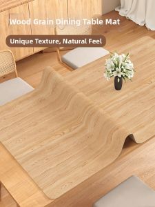 Leather Tablecloth Oil-resistant Waterproof Stain-resistant Desk Mat Wood-grain Pattern Dining Table Protection Pad Easy-care