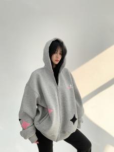 Áo Khoác Hoodie Dày Có Thêu Mùa Đông Phong Cách Mỹ Form Rộng Nữ
