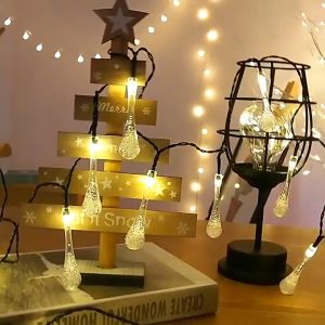 โซล่าเซลล์ 100 LED 12 ม ดวงไฟหยดน้ำ ไฟคริสต์มาสพลังงานโซล่าเซลล์ไฟพลังงานแสงอาทิตย์กลางแจ้งไฟประดับบ้านพลังงานแสง