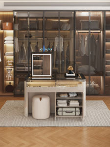Italian Luxury Island Wardrobe Display Storage Makeup Vanity With Mirror And Chair