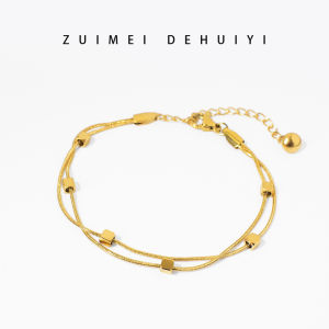 Elegant Double Layer Titanium Steel Gold Color Bracelet for Women Stackable Fashionable Versatile Lightweight Luxury Jewelry