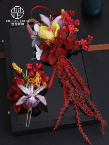Brides New Vintage Chinese Red Tassel Hairpin Set Dragon And Phoenix Cheongsam Accessory Realistic Simulation Floral Hairpin