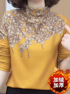 Fashionable Mommy Style Half High Collar One-Piece Fleece Base Shirt Womens Anti-Aging Versatile Warm Small Shirt