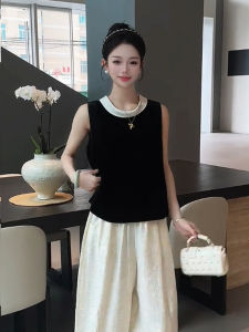 ZHILU | Contrast Color Velvet Sleeveless Blouse for Women