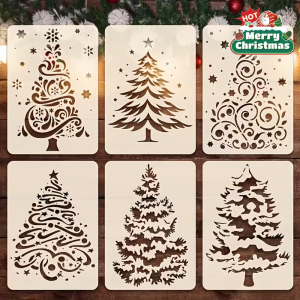 6PCS 8.3×5.9inch Christmas Tree Painting Stencil Set for DIY Craft Wall Card Decoration
