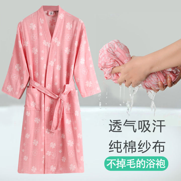 Pure Cotton Bath Robe Women's New Model Absorbent Spring Summer Wearable Towel Kimono Nightgown Sleepwear Men's Summer Bath