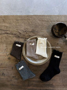 Princess Style Cotton Socks for Girls Spring Autumn Mid-Calf Retro Label Wooden Edge Baby Girl Toddler Kids Fashion Socks