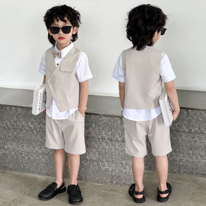 lontakids 4Pcs Toddler Gentleman Suits: Kids Formal Tuxedo Attire Vest Shirt Shorts Bowtie Wedding Birthday School Uniform Costume