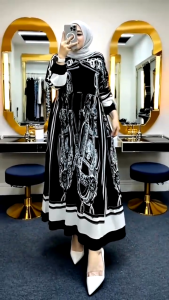 Dress Muslimah Long Dress Motif Floral – Casual Chic-Gamis Kombinasi Polos & Motif – Combo Elegan/promo gamis dress wanita jumbo