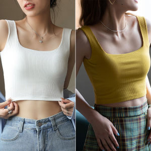 TONERCE | White Wide-Strap Square-Neck Inner-and-Outerwear Padded Tank Top