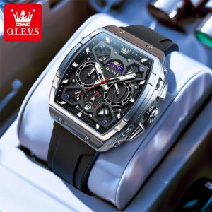OLEVS | OLEVS 2942 Đồng Hồ Thạch Anh Thời Trang Nam Có Đèn Ban Đêm Mặt Số Pha Mặt Trăng Dây Cao Su Chống Nước Chronograph Đồng Hồ Đeo Tay Có Khóa An Toàn