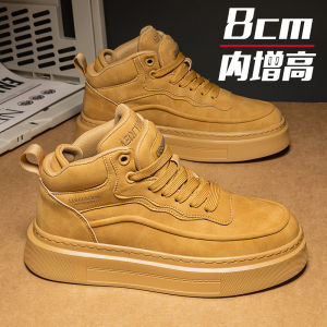 Mens Casual Shoes Spring Autumn Fashionable Thick Bottom mid Top Sports Trendy Shoes Invisible Heightening 10cm Thick Bottom