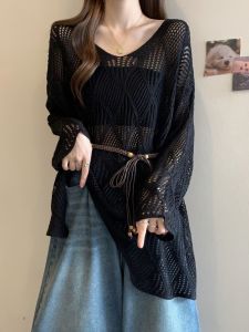 AIYITI | Plus Size Lace Hollow Out Sun Protection Knit Top