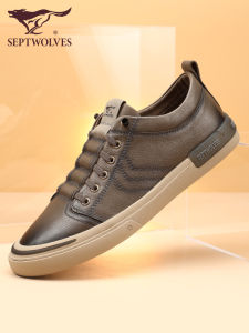 Septwolves Mens Casual Shoes Wear-Resistant Leather Low-Top Flat Bottom Work Shoes Comfortable Breathable Rubber Sole