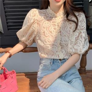 ●ECLAIRE● 003 Blouse Lace Embroidered Brokat Brukat Shortsleeves Puffed Sleeves Vintage Kasual Korea Casual Feminim Import zgob