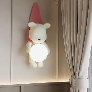 💥Dream Best🔥 Nordic Resin Wall Lamp Living Room Bedroom Bedside Light Cute Little Bear Design Childrens Room Decoration Home LED Lighting Fixture
