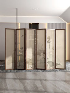 Chinese Style Screen Foldable Movable Solid Wood Bedroom Study Tea Room Blocking Partition Living Room Simple Modern Lotus Decoration