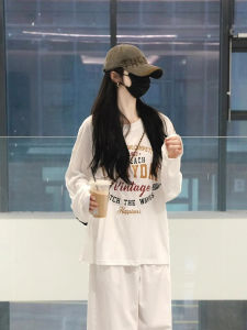 Áo Thun Dài Tay Màu Trắng Cổ Tròn Dáng Rộng Phong Cách Retro Mỹ Cho Nữ Mùa Hè Áo Khoác Ngoài Chống Nắng Tay Dài Dáng Rộng Thoải Mái