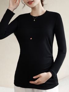 dr.domo | Pregnant Womens Fleece Lined Round Neck Sweater Base Shirt Top Womens Winter Thickened Modal Fiber Japanese Style Maternity Wear