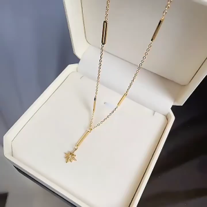 GL18K Gold Titanium Steel Six Star Zircon Spliced Tassel Design Elegant necklaceN8339