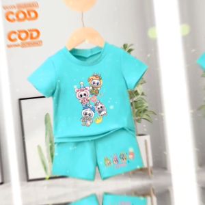 Setelan Kaos dan Celana anak Laki-Laki dan Perempuan usia 1-10 tahun bergambar Labubu The Elf lengan pendek