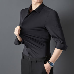 New High Stretch Anti-Wrinkle Mens Shirts Long Sleeve Dress Shirt For Men Slim Fit Social Business Blouse White Shirt Traceless