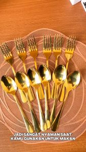 NexXio Alat Makan Sendok Garpu Gold - Rose Gold Isi 6pcs Stainless Steel / Peralatan Makan Ala Korea Tebal