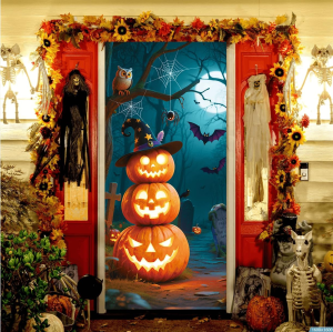 VIKAMA Halloween Dark Pumpkin Entrance Door Decorative Tapestry Party Background Banner Reusable Decorative Tapestry