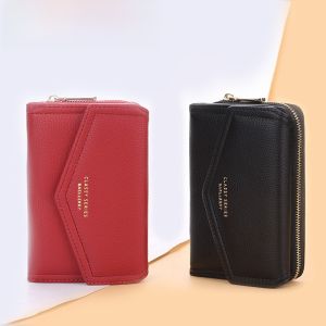 New Womens Short Wallet Korean-Style Large Capacity Tri-Fold Zipper Coin Purse Lychee Pattern Mid-Length Multi-Card Position