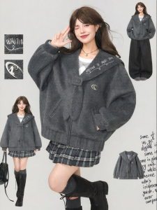 KEIKO | Áo Khoác Cổ Hải Quân Phong Cách Học Đường Có Thêu Chữ Giảm Tuổi