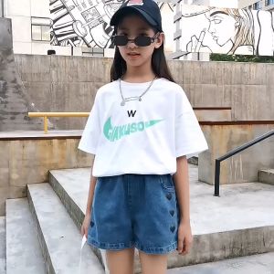 Magic Selection Kids Korean Style Denim Shorts for Girls (2-12 Years) – High Waist with Bow Lace Elastic Waist 3-10 Years