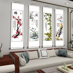 New Chinese Style Plum Orchid Bamboo Chrysanthemum Wall Art Decorative Painting Living Room Study Background Sofa Decor Wall Hanging Scroll