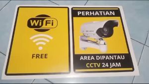 STIKER Terpantau CCTV dan Free Wifi Untuk Keamanan Dirumah, Kantor, dan Restoran