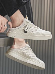 Breathable Canvas Slip-On Mens Shoes Summer Casual Board Shoes Thick Bottom PVC Sole Youth Trend Flat Footwear No-Back Design