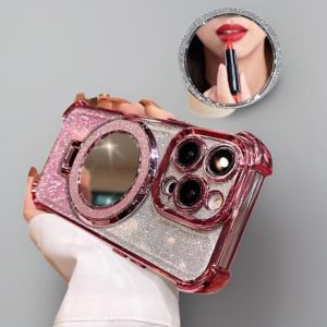 Honor Mirror Stand Phone Case Anti-Fall Four Corners Electroplated Soft Shell Glitter Frame Silicone Material Fashionable Luxury