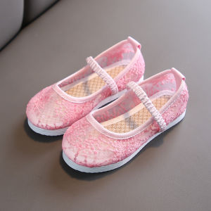 New Chinese Style Girls Shoes Breathable Mesh Hanfu Shoes Summer Cotton Uppers Embroidered Design Childrens Footwear Toddler Kicks