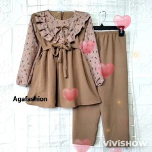 ONE SET ANAK KEKINIAN STELAN TATIANA 4-8 TAHUN BAHAN CRINKLY