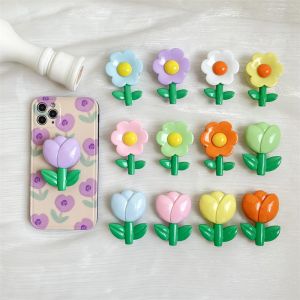 3D Stereo Cute Cartoon Flower Tulips Back Telescopic Holder Stand Universal Mobile Phone Bracket For iPhone OPPO VIVO Xiaomi Redmi Huawei Infinix Samsung Galaxy
