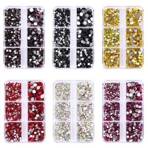 Đá Pha Lê Thủy Tinh Không Hotfix Nhiều Kích Cỡ SS6-SS20 6 Ô Mặt Phẳng Dùng Trang Trí Móng Tay Gói 1440 Chiếc