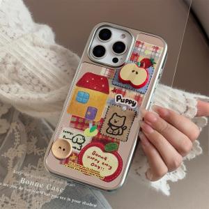 🥰💕COD + FreeShipping🥰💕Apple ปุ่มลูกสุนัขแบบย้อนยุคพร้อมส่งกรอบโทรศัพท์แบบอาร์ต DIY สำหรับ IPhone 16 15 14 13 Pro Max กระจกเงาเคลือบสุดหรูตลกน่ารักเคสลายการ์ตูน13 Pro 14 Pro 15 Pro