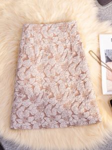 Elegant High Waist A-Line Mini Skirt Soft Apricot Embroidered Half-length Slimming Summer 2025 Womens Fashion Short Skirt