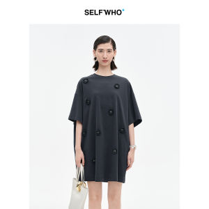 Embroidered Beaded Loose Drop Shoulder Two-way Dress Cotton