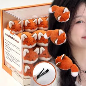 5Pcs Kawaii Cartoon Fox Plush Hairpins Fluffy Tail Side Edge Clips Women Cute Animal Barrettes Daily Headwear Accessories