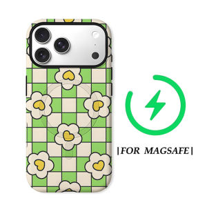 green checkered flower For Magnetic Phone Case for IPhone 17 16 15 14 13 Pro Max Plus Single Double-layer tough Case