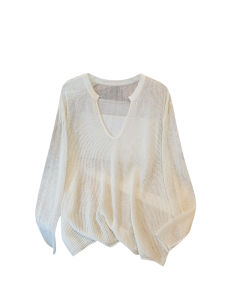 Cara CLUB Plus Size Hollow Out Sun Protection Shirt for Women Loose Fit Summer Casual Top with Slimming Design